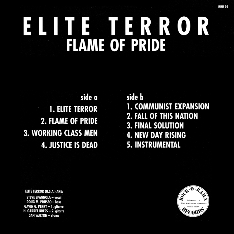 Elite Terror LP back cover