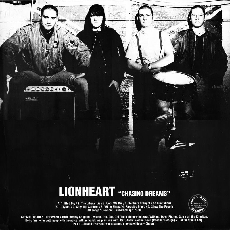 Lionheart Chasing Dreams LP back cover