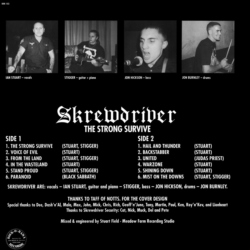 Skrewdriver The Strong Survive LP back cover