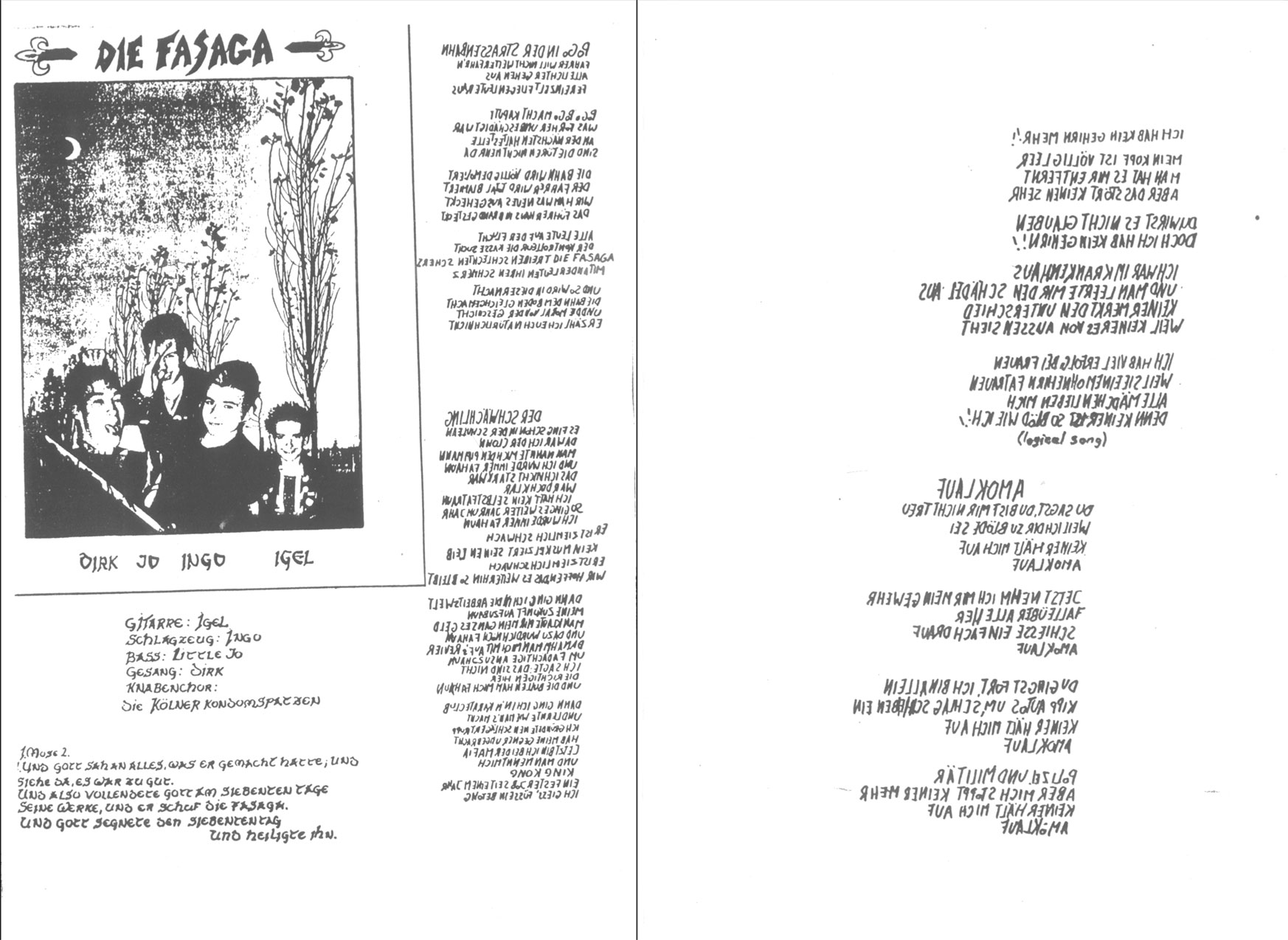 Pages 2 and 3 of the lyric booklet insert