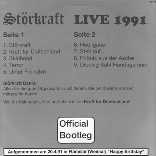 Störkraft Live 1991 LP back cover