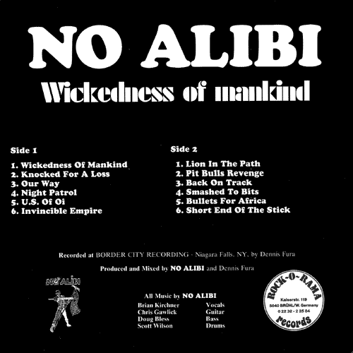 No Alibi LP back cover