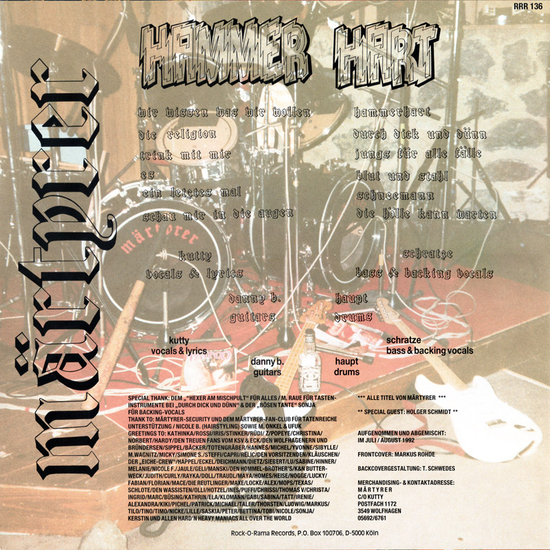 Märtyrer Hammer Hart LP back cover