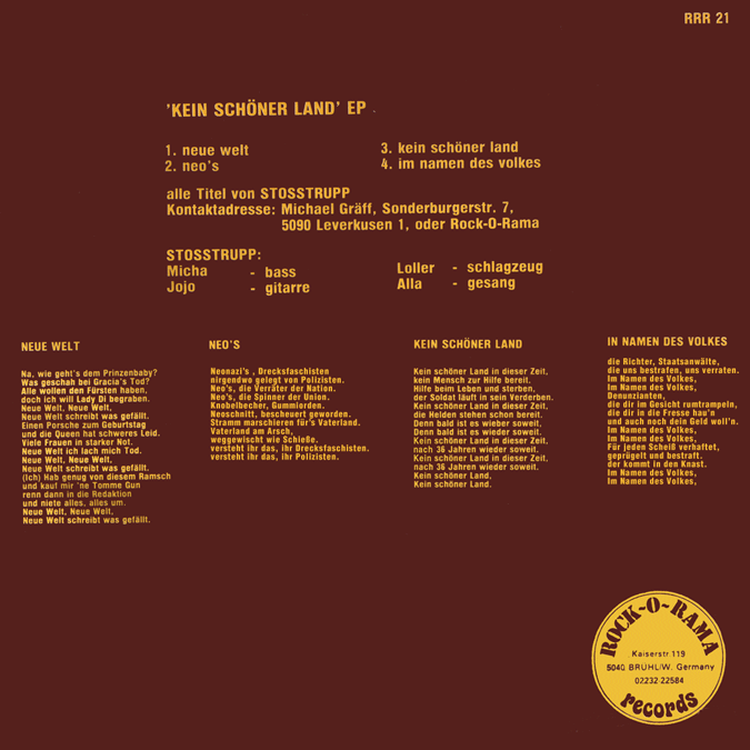 Stosstrupp EP back cover