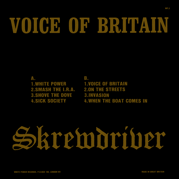Skrewdriver Voice Of Britain LP back cover
