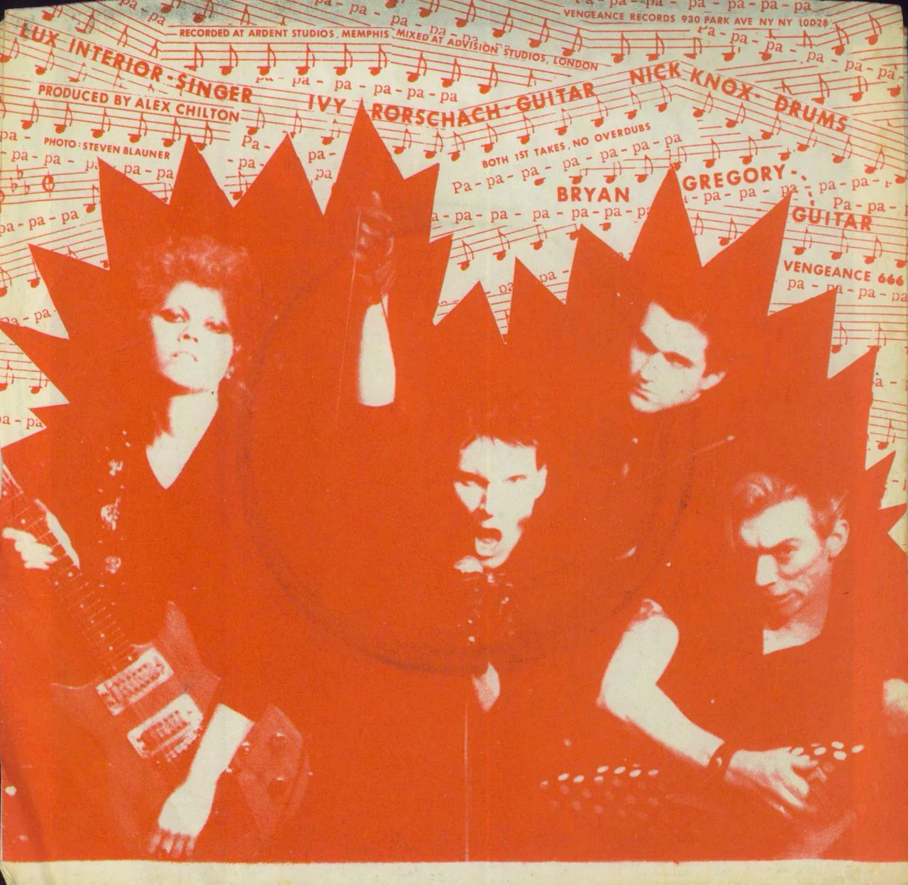 The Cramps Surfin Bird single back cover in orange print