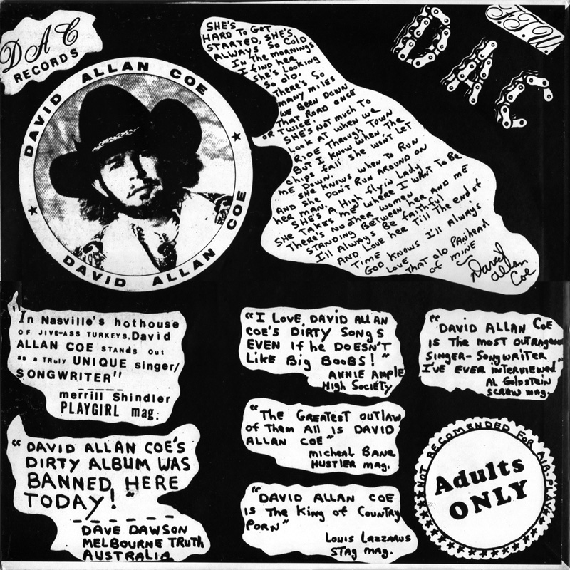 David Allan Coe Underground Album back cover