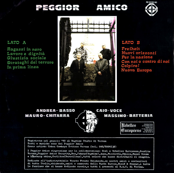 Back cover of the Peggior Amico LP