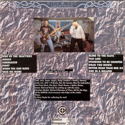 Back cover of the Lionheart Ride Of The Valkyries LP