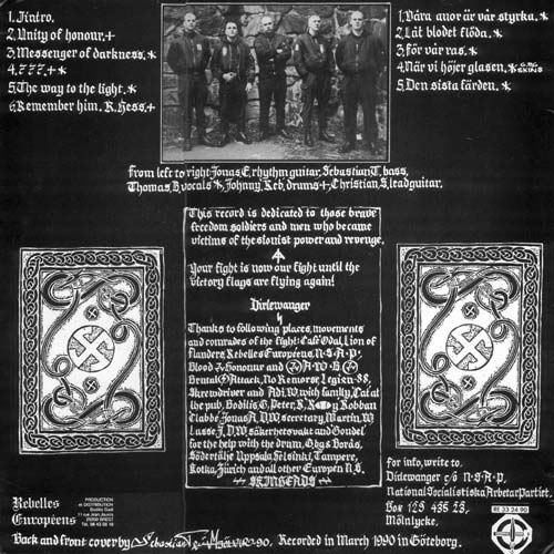 Back cover of the Dirlewanger Unity Of Honour LP