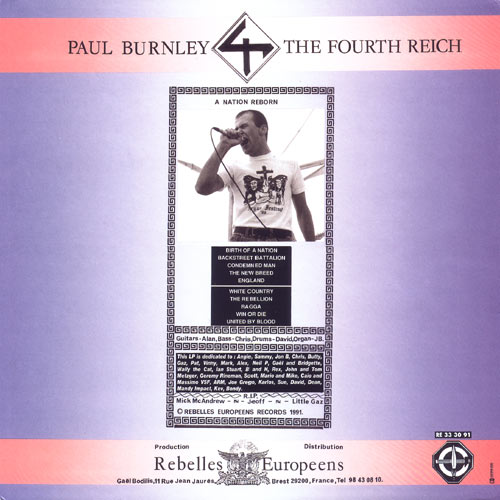 Back cover of the Paul Burnley and the Fourth Reich LP