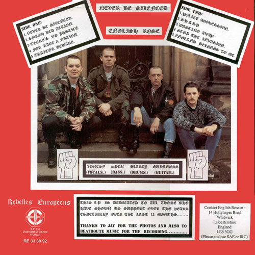 Back cover of the English Rose Never Be Silenced LP