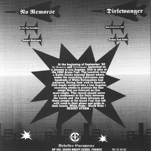 Back cover of the Dirlewanger and No Remorse split EP