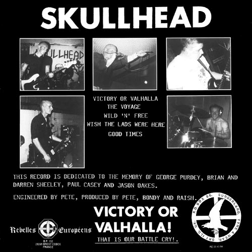 Back cover of the Skullhead Victory Or Valhalla EP