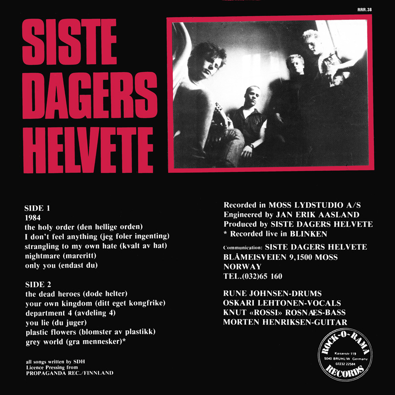 Siste Dagers Helvete LP backcover
