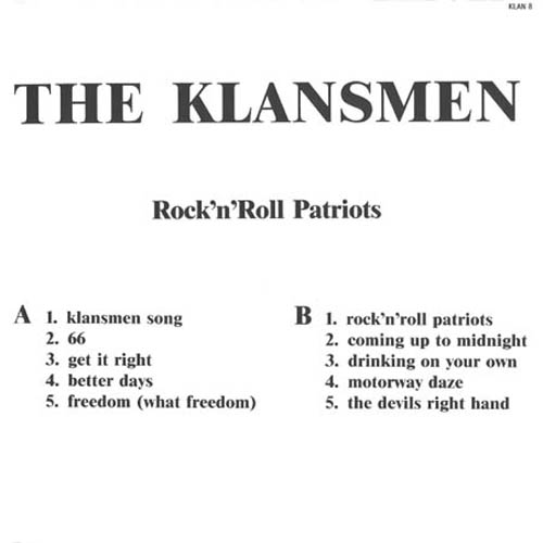 The Klansmen Rock & Roll Patriots LP back cover
