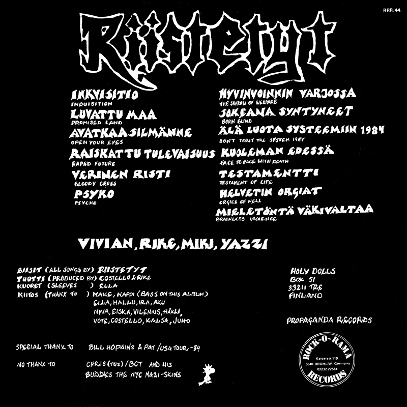 Riistetyt Raped Future LP back cover