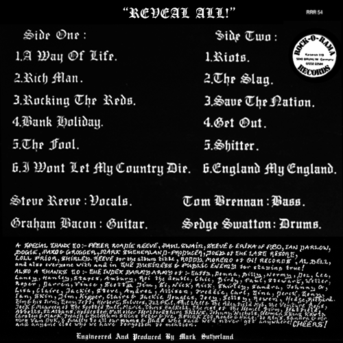 Indecent Exposure Reveal All LP back cover
