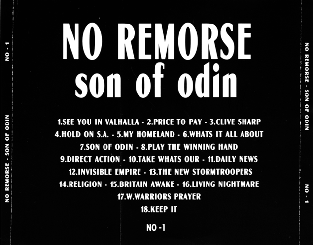 The back cover of the No Remorse Son Of Odin CD