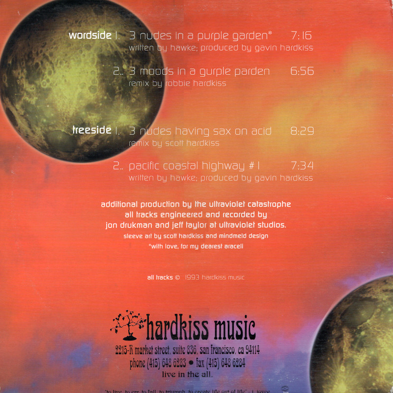 Back cover of the Hawke 3 Nudes In A Purple Garden single