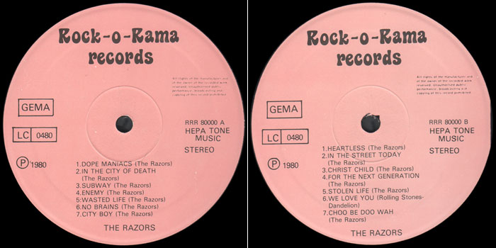 Razors LP center labels