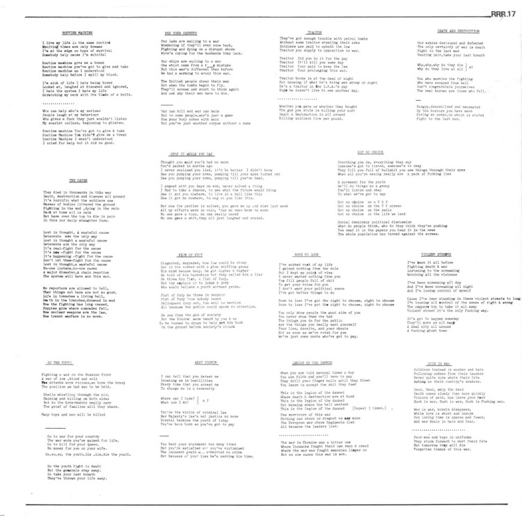 Lyric page from the fold-out insert