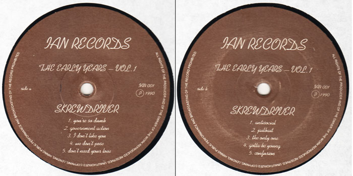 Skrewdriver Early Years volume 1 center labels