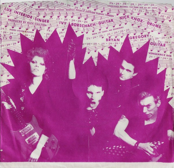 The Cramps Surfin Bird single back cover in purple pring