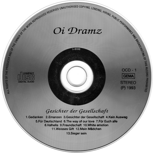 Disc label for the Oi Dramz Gesichter Der Gesellschaft CD
